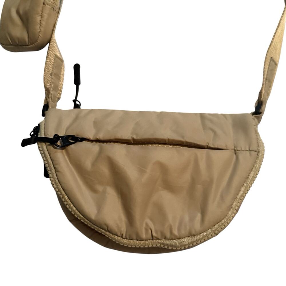 Anthropologie Nylon Crescent Crossbody Bag Beige Half Moon Sling with Mini Pouch - Picture 7 of 9